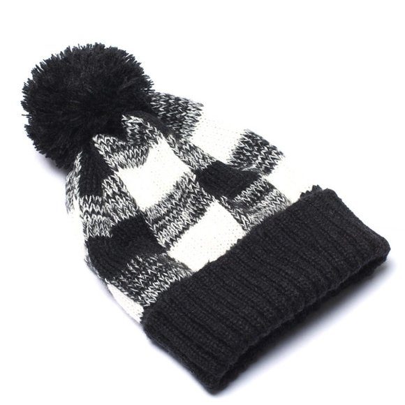 1 LEFT! Buffalo Check Plaid Beanie Pom Winter Hat - Picture 3 of 5